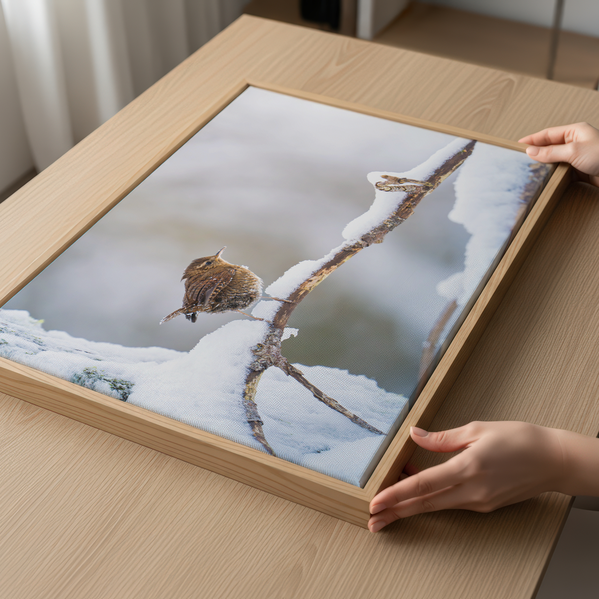 Canvas 'Winterkoninkje in de sneeuw'