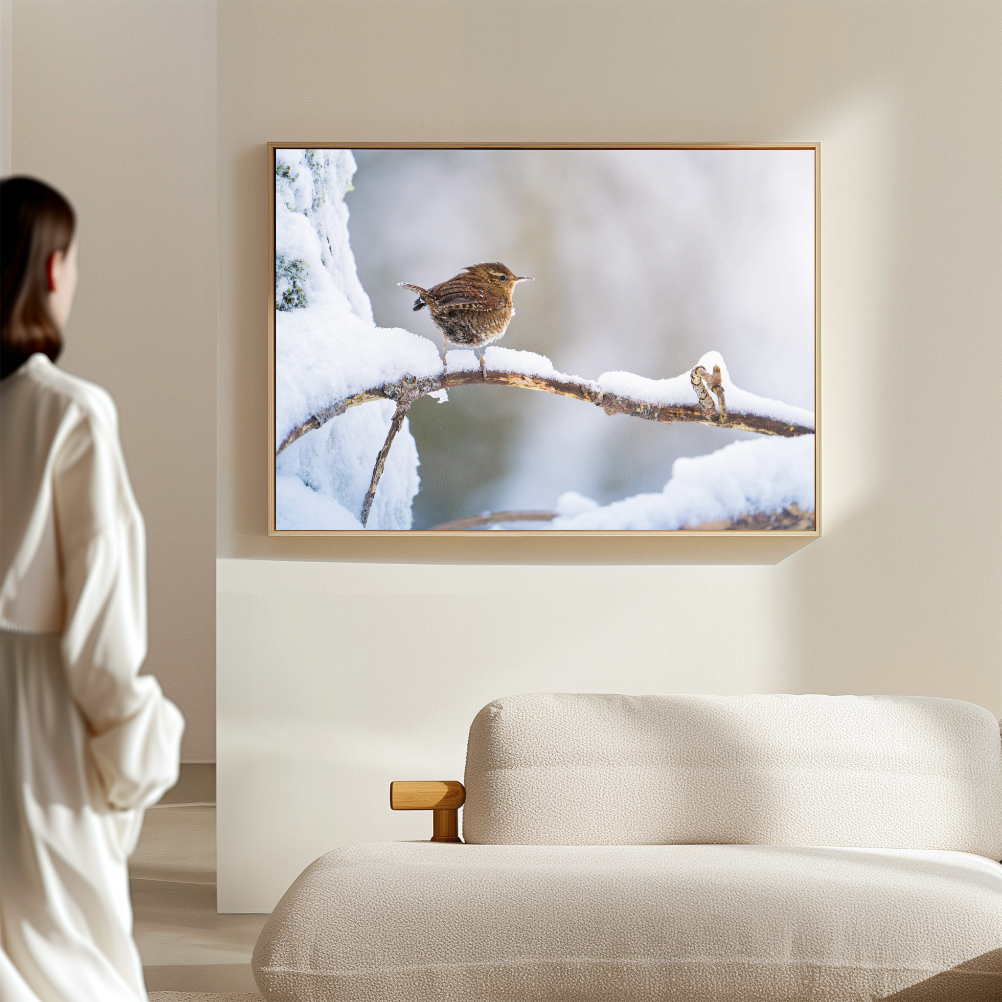 Canvas 'Winterkoninkje in de sneeuw'