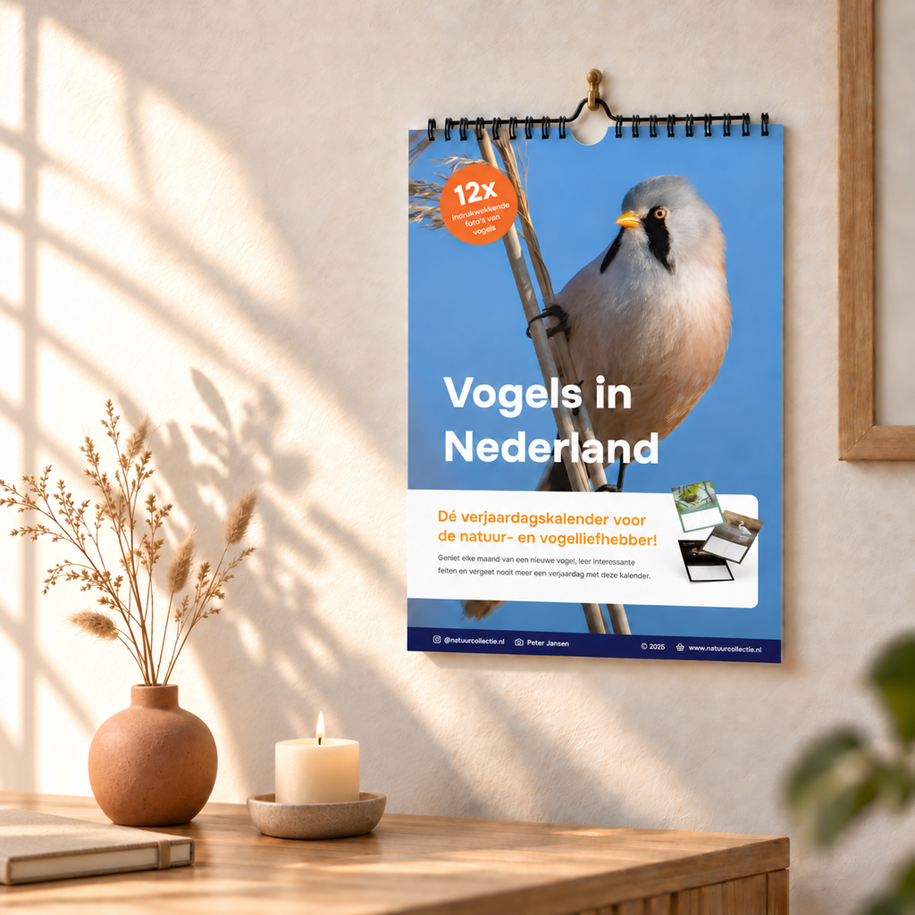 Verjaardagskalender ‘Vogels in Nederland – Baardman’ aan de muur