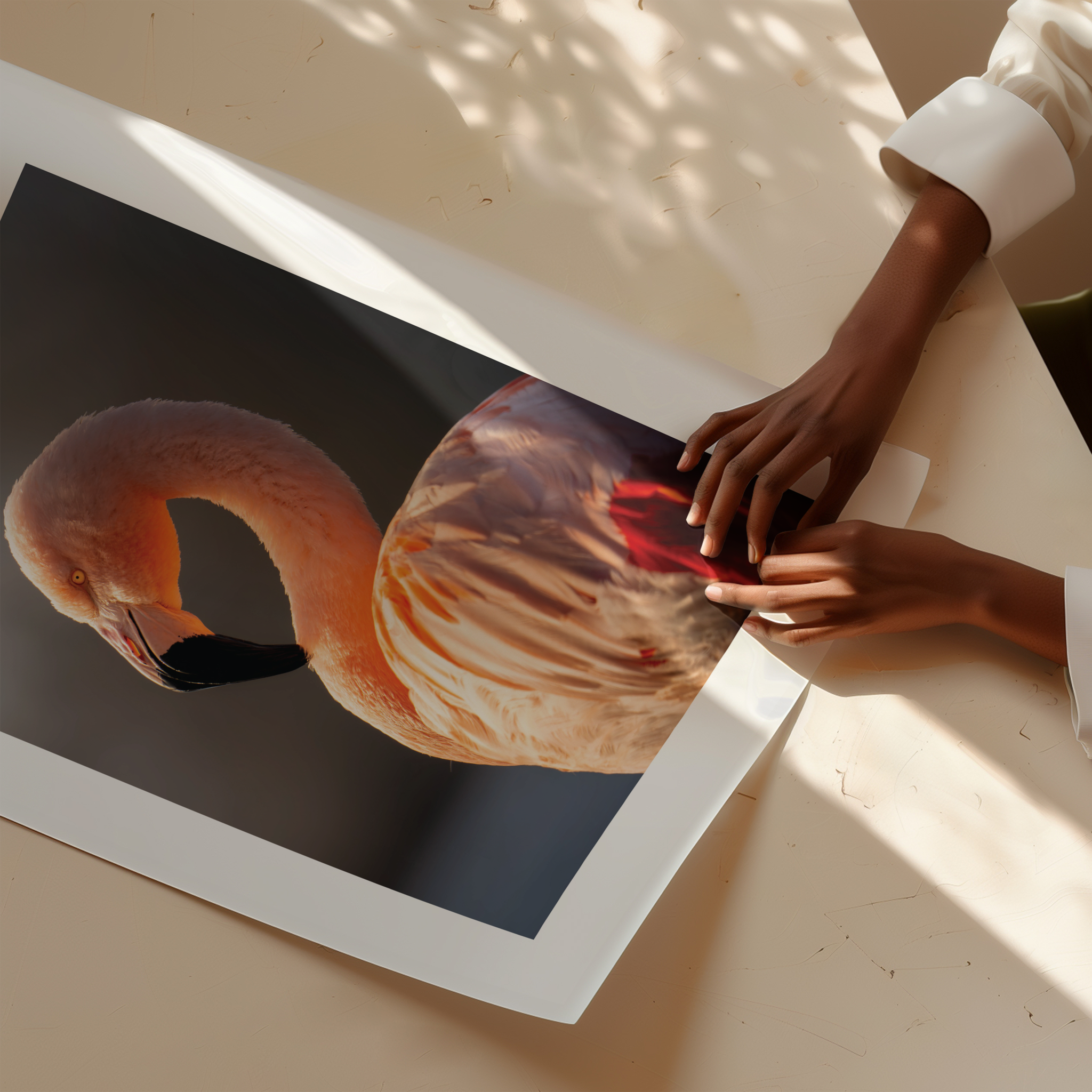 Print 'Flamingo in de zon - portret'