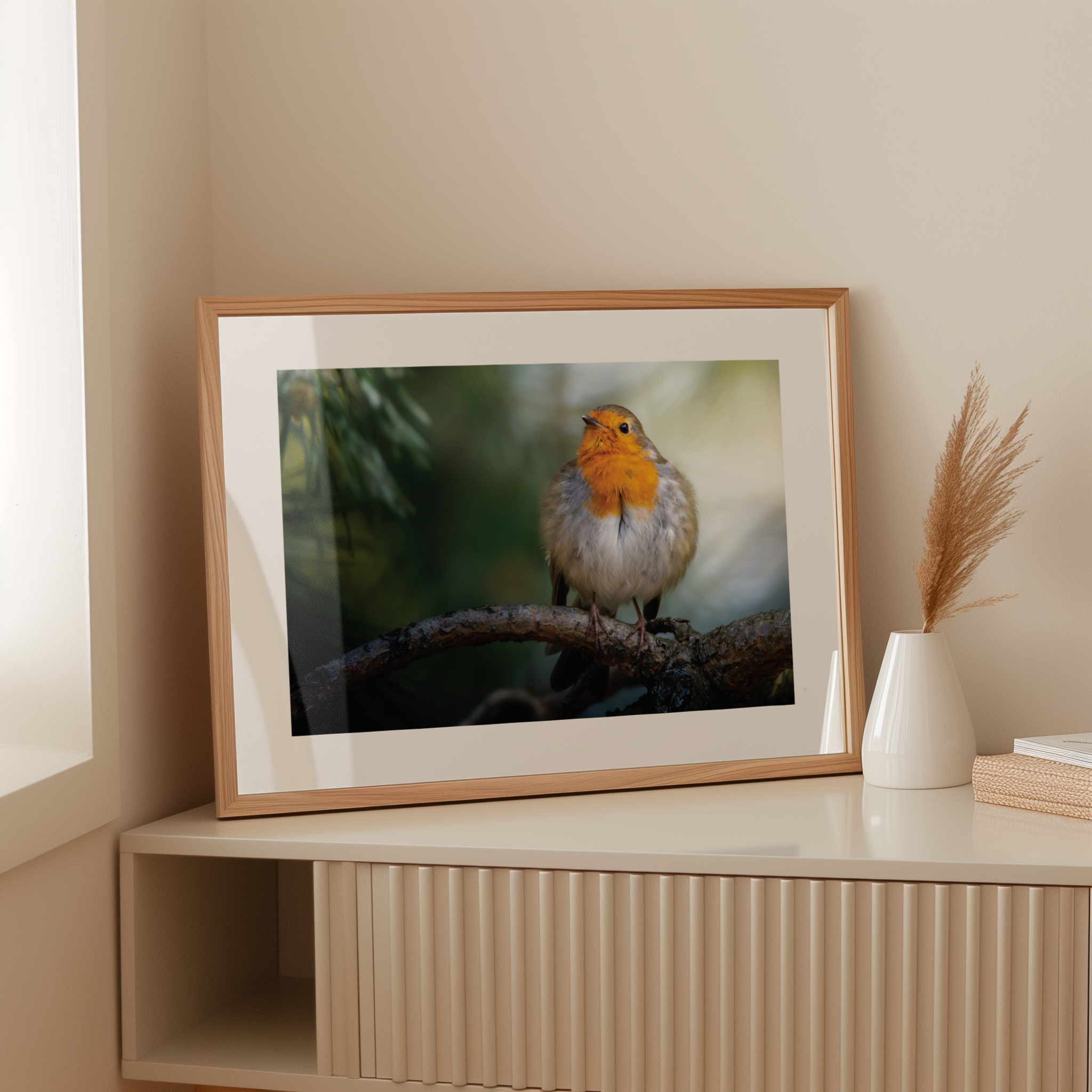 Print 'Roodborst rust uit op tak'